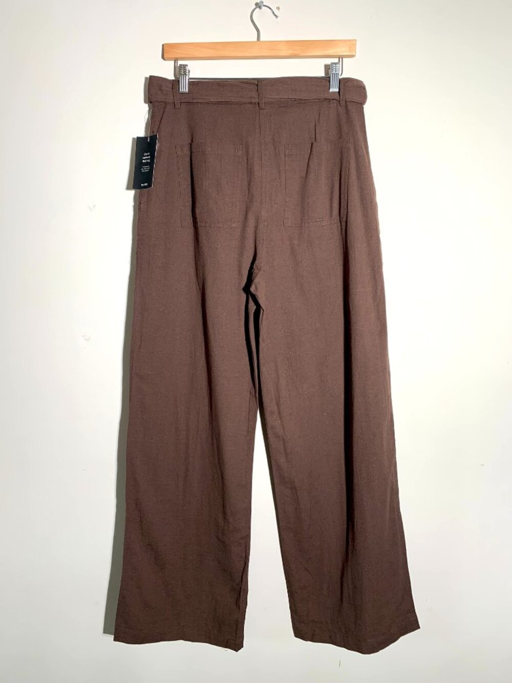 NWT NA-KD Brown Linen Blend Wide Leg Pants Tie Waist Trousers Minimalist L - Picture 9 of 9